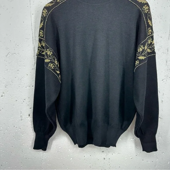Vintage David Meister Large Wool Blend Black Metallic Gold Turtleneck Sweater - Picture 3 of 15